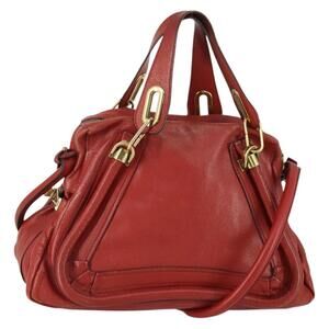 Chloe Paraty Hand Bag Leather 2way Red Gold Auth 156458